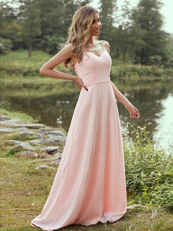 A-Line/Princess Chiffon Sash/Ribbon/Belt Sweetheart Sleeveless Floor-Length Bridesmaid Dresses CICIP0004947