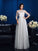 A-Line/Princess Scoop Applique 3/4 Sleeves Long Elastic Woven Satin Mother of the Bride Dresses CICIP0007198