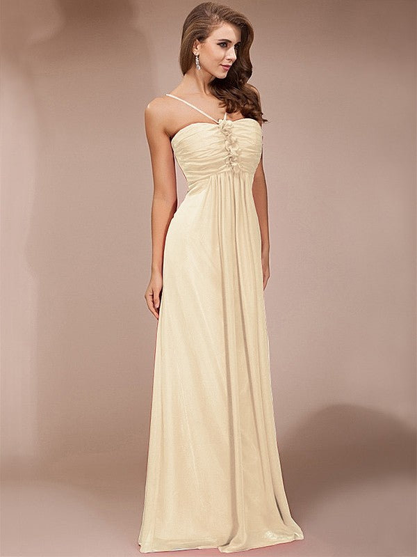 Sheath/Column Ruffles Long Sleeveless Chiffon Bridesmaid Dresses CICIP0005717
