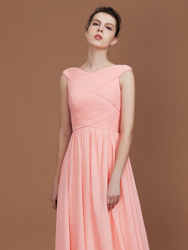 A-Line/Princess V-neck Sleeveless Floor-Length Chiffon Bridesmaid Dress CICIP0005758