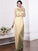 Sheath/Column Scoop Sleeveless Beading Bowknot Long Elastic Woven Satin Bridesmaid Dresses CICIP0005506
