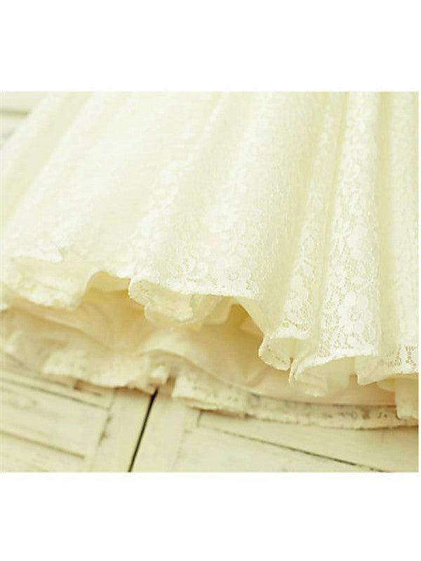 A-line/Princess Scoop Sleeveless Bowknot Tea-Length Lace Flower Girl Dresses CICIP0007841