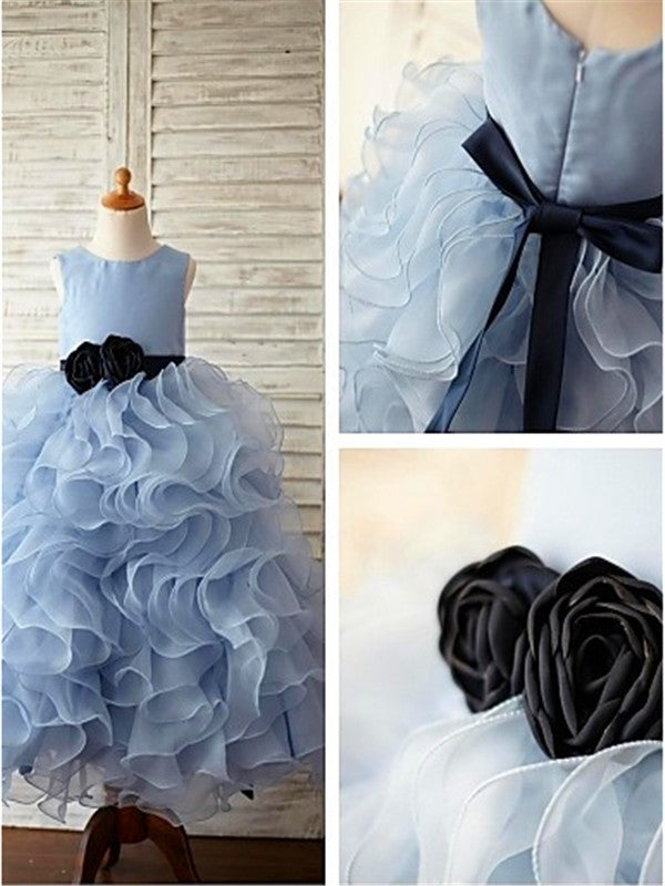 Ball Gown Sleeveless Scoop Ruffles Floor-Length Organza Flower Girl Dresses CICIP0007486