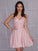 A-Line/Princess Ruched V-neck Sleeveless Short/Mini Homecoming Dresses CICIP0004801