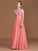 A-Line/Princess Jewel Sleeveless Lace Floor-Length Chiffon Bridesmaid Dresses CICIP0005806