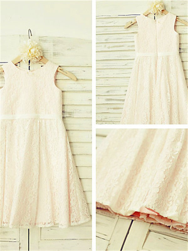 A-line/Princess Jewel Sleeveless Tea-Length Lace Flower Girl Dresses CICIP0007910