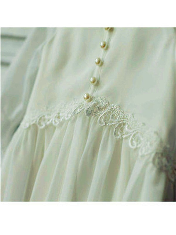A-line/Princess Scoop Long Sleeves Ruffles Tea-Length Chiffon Flower Girl Dresses CICIP0007835