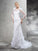Sheath/Column Sheer Neck Hand-Made Flower Long Sleeves Long Satin Wedding Dresses CICIP0006923