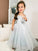 A-Line/Princess Tulle Sequin Spaghetti Straps Sleeveless Tea-Length Flower Girl Dresses CICIP0007485