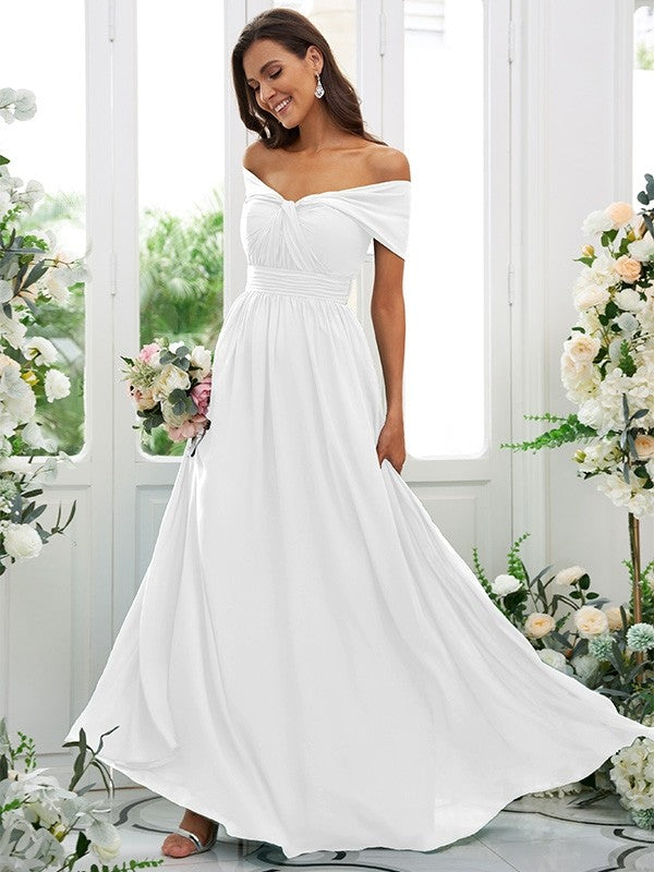A-Line/Princess Chiffon Ruched Off-the-Shoulder Sleeveless Floor-Length Bridesmaid Dresses CICIP0004920