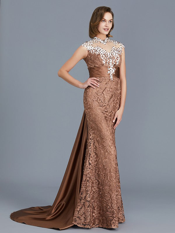 Trumpet/Mermaid Scoop Sleeveless Beading Lace Floor-Length Mother of the Bride Dresses CICIP0007333