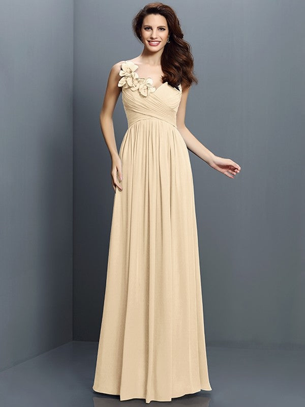 A-Line/Princess V-neck Pleats Sleeveless Long Chiffon Bridesmaid Dresses CICIP0005530