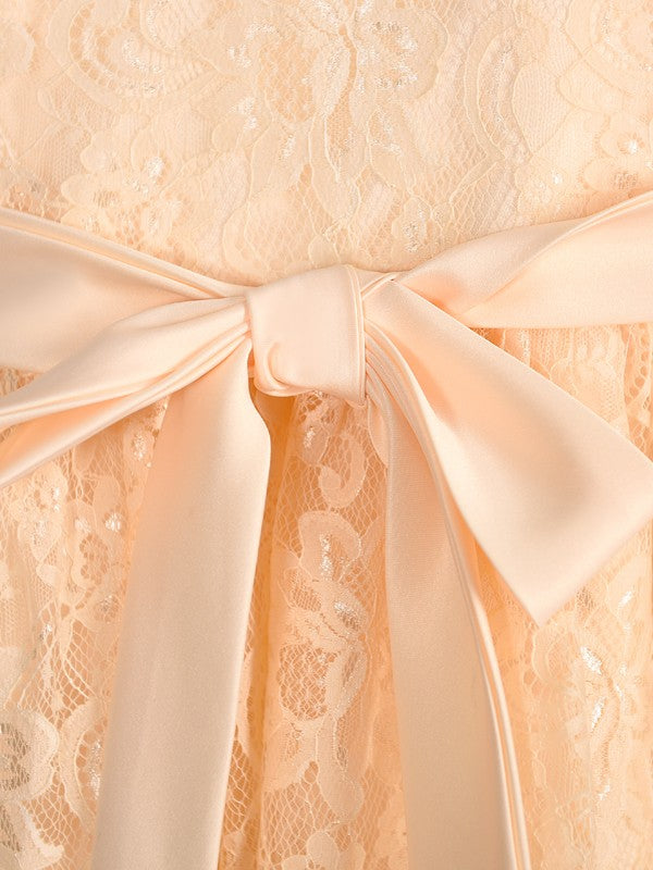 A-Line/Princess Lace Sash/Ribbon/Belt Scoop Sleeveless Tea-Length Flower Girl Dresses CICIP0007526