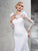 Sheath/Column Sheer Neck Hand-Made Flower Long Sleeves Long Satin Wedding Dresses CICIP0006923