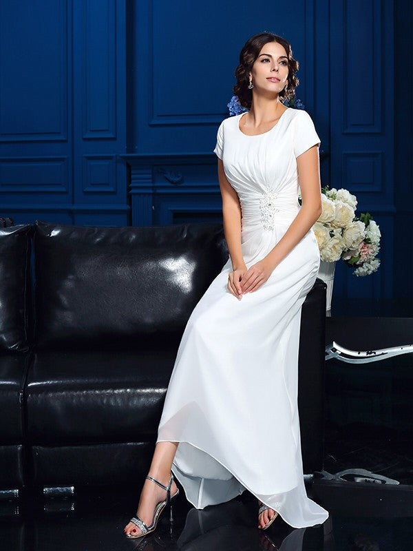 A-Line/Princess Scoop Short Sleeves High Low Chiffon Mother of the Bride Dresses CICIP0007119