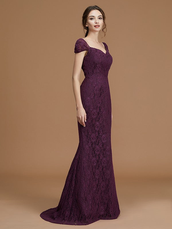A-Line/Princess Bateau Sleeveless Floor-Length Lace Chiffon Bridesmaid Dresses