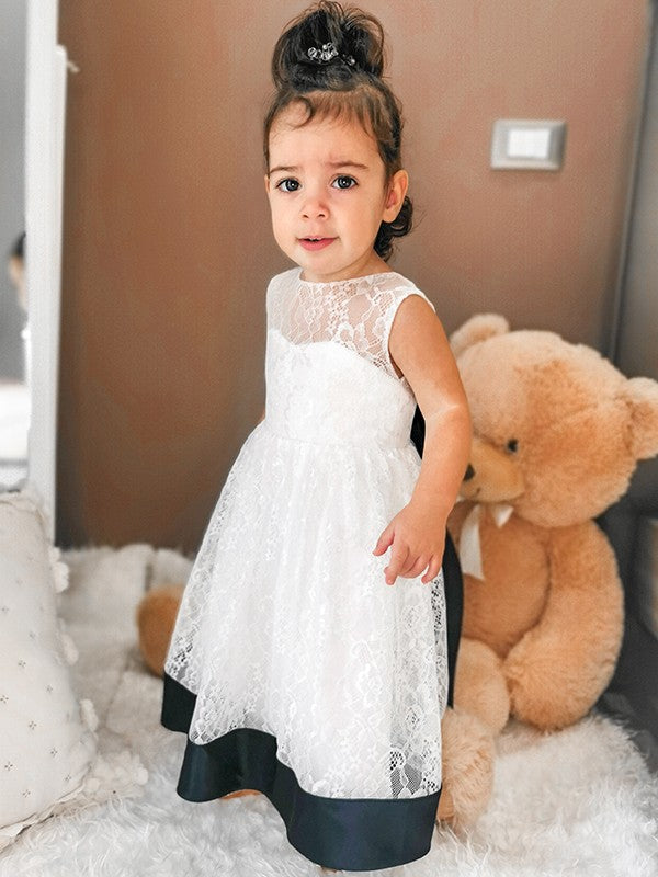 A-Line/Princess Lace Bowknot Scoop Sleeveless Ankle-Length Flower Girl Dresses CICIP0007548