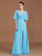 A-Line/Princess V-neck 1/2 Sleeves Floor-Length Chiffon Bridesmaid Dresses CICIP0005759