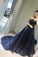Unique V-neck Prom Gown,Strapless Navy Blue Sparkly Evening Dress,Sexy Prom Gowns N77