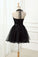 Black Halter Sleeveless Short Tulle Homecoming Dresses, Cute Little Black Short Prom Dresses N1938