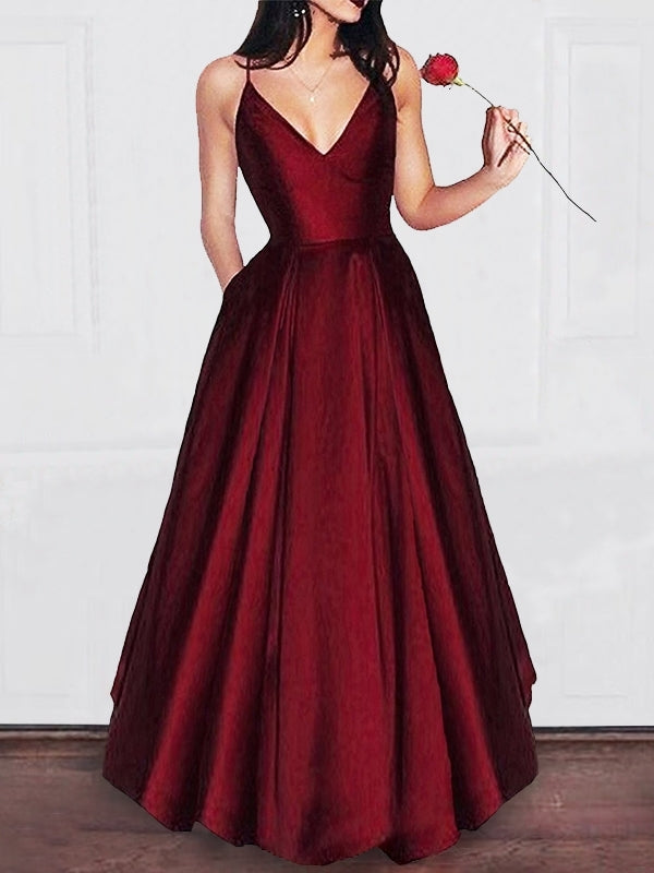 2024 Siren Princess/A-Line Burgundy Satin Prom Dresses