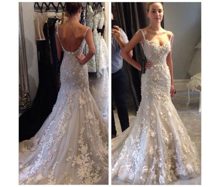 Tulle Wedding Dress With Appliques,Straps Bridal Dress,Sleeveless Mermaid Wedding Dress,N109