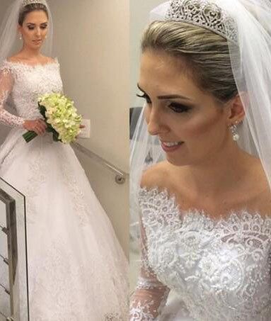 Pretty A Line 2024 Off The Shoulder Long Sleeves Lace Wedding Dresses