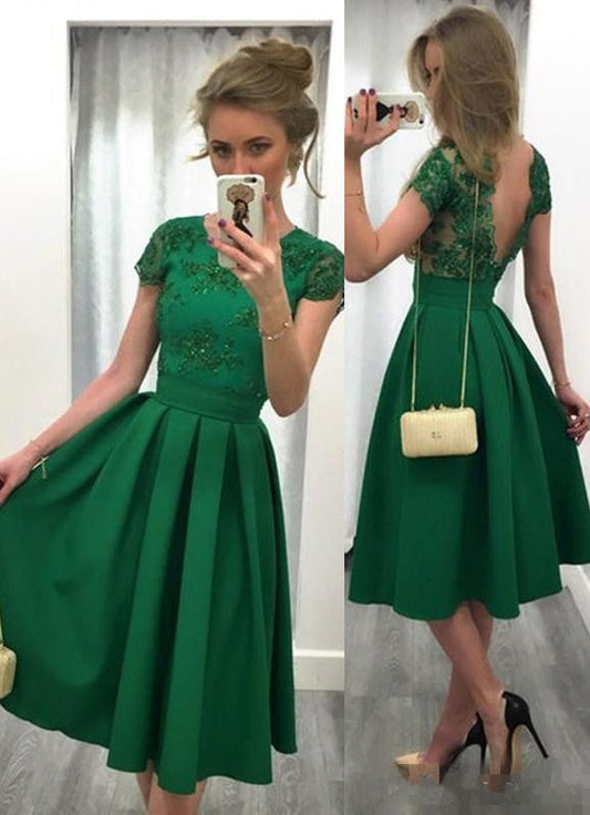 Cheap A-Line Emerald Satin Short Prom Dresses 2024