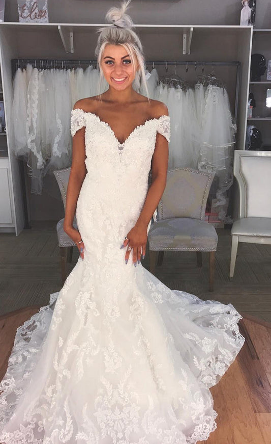2024 Sexy Mermaid Off The Shoulder Sweetheart Lace Wedding Dresses