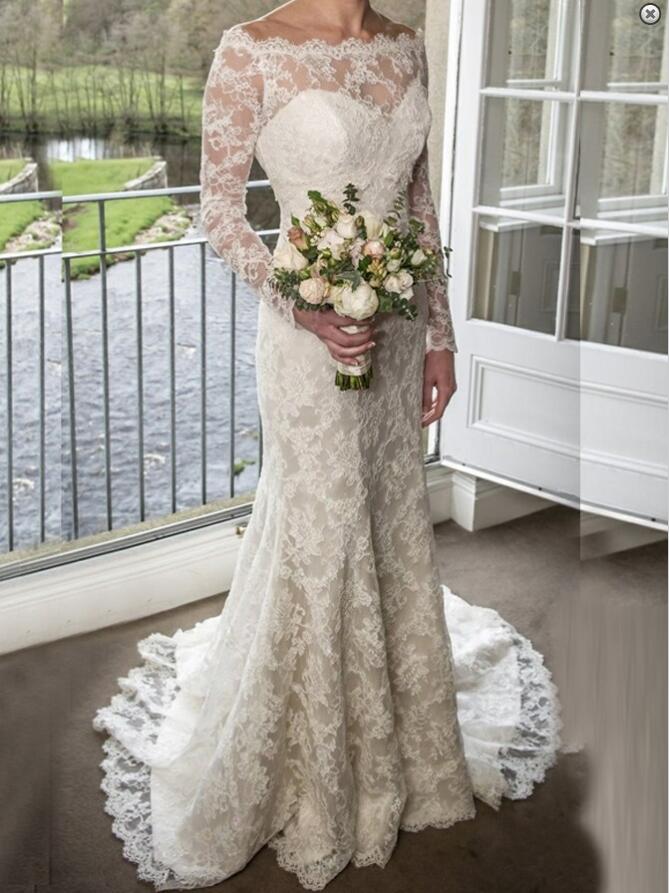2024 Elegant Sheath Long Sleeves Lace Wedding Dresses