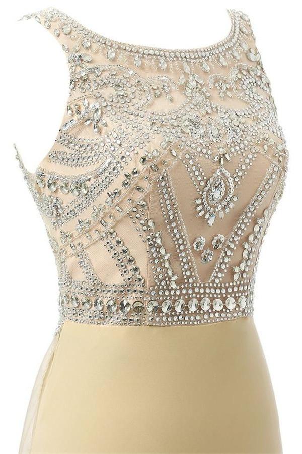 Beauty Mermaid Champagne Long Beaded Prom Party Dresses SM4