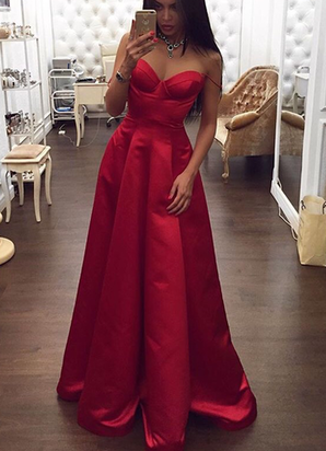 Elegant Sweetheart Satin A-Line Red 2024 Prom Dresses