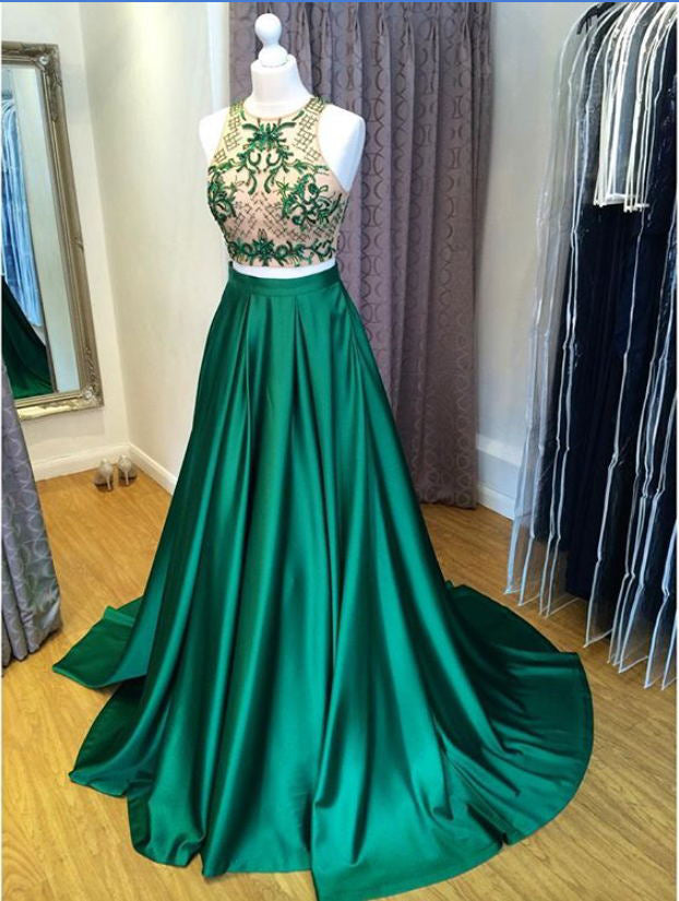 Two Pieces Prom Dresses,Green Prom Dresses,Beaded Prom Dresses,Prom Dresses For Teens,Cute Dresses,Elegant Prom Gowns,Formal Evening Dresses,Sparkly Party Dresses,Women Dresses DR0037