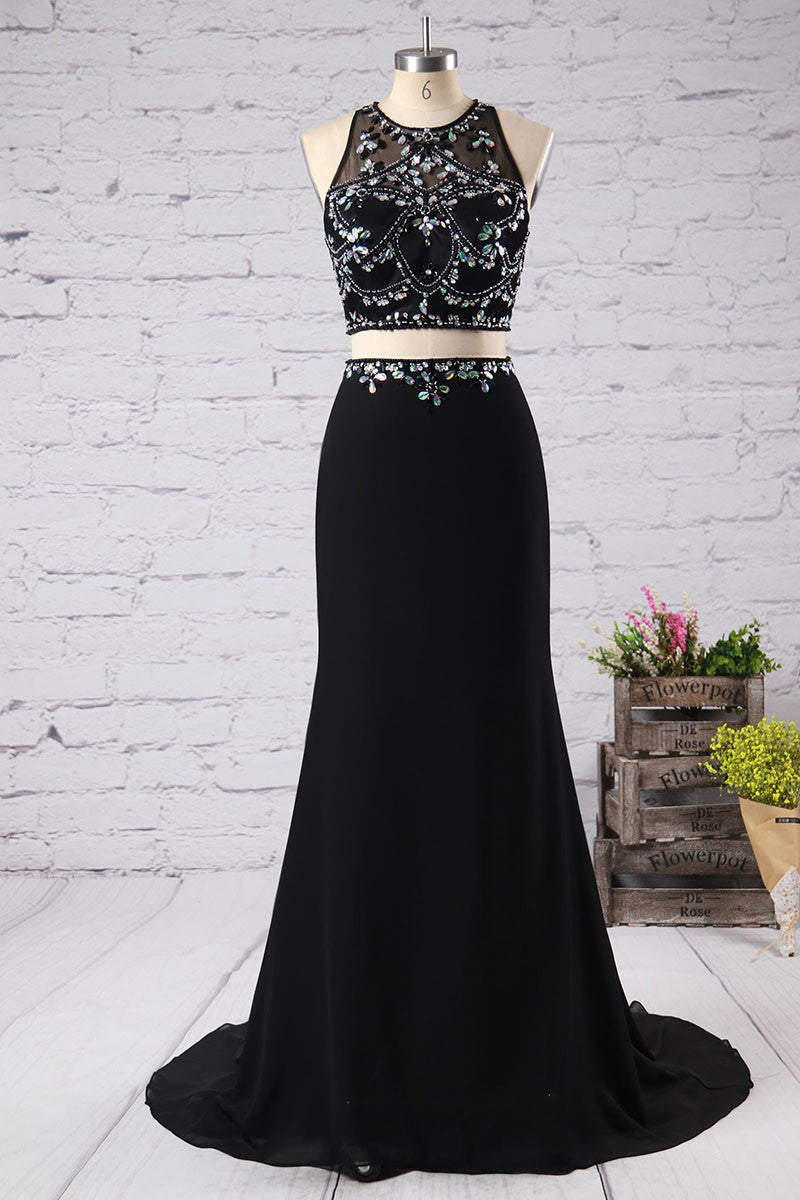 Black Mermaid Prom Dresses,Two Pieces Prom Dress,Long Prom Dresses,Chiffon Prom Dresses,Beading Prom Dress,Simple Prom Dress,Evening Dresses,Elegant Prom Dress,Sparkly Party Dresses,Cute Dresses DR0074