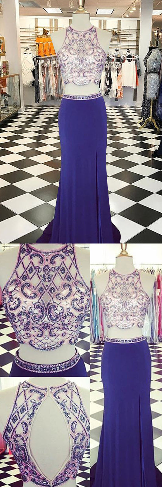 2 Pieces Prom Dresses,Mermaid Prom Dresses,Front Split Prom Gowns,Modest Prom Gowns,Prom Dresses,Prom Dresses For Teens