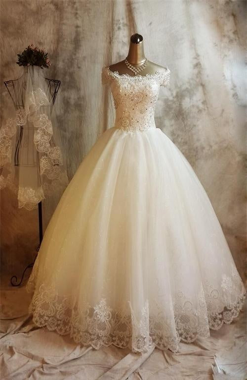 Long Ball Gown Lace Wedding Dresses,Beaded Back Up Lace Wedding Gowns,Bridal Gowns On Sale DR0484