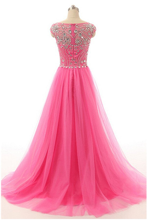 A-line Tulle Beading Handmade Long Zipper Back Beautiful Prom Dresses With Flower Type.Charming Graduation Dresses,Handmade Prom Gowns