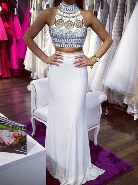 White Two Pieces Backless Long Mermaid Prom Dresses For Teens,Sparkly Floor Length Prom Dresses,Women Dresses,Pretty Party Prom Dresses,Evening Dresses