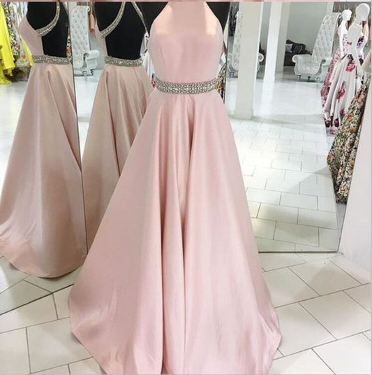 Pink Backless Prom Dresses,Halter Prom Dresses,Simple Handmade Prom Dresses,Plus Size Prom Dresses,Evening Dresses,Elegant Prom Dresses,Prom Gowns,Party Dresses