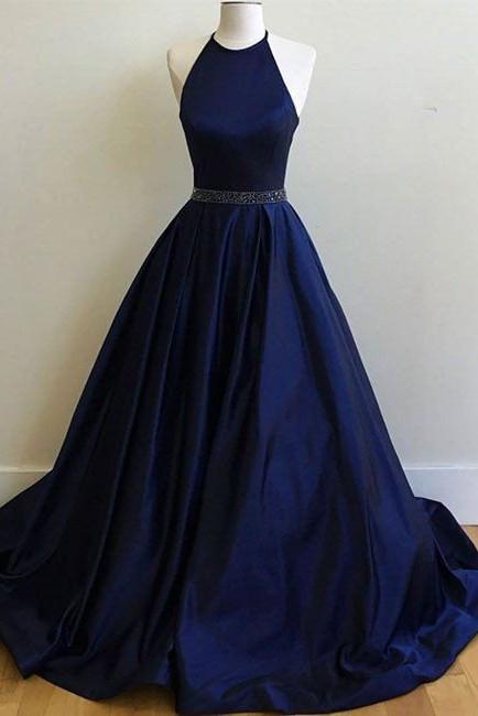 Dark Blue Halter Prom Dresses,Ball Gowns Graduation Dresses,Formal Dress For Teens,N62