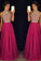 Rose Red Beaded Long Prom Dress for Teens,A line Chiffon Formal Dress N32