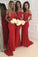 Off Shoulder Mermaid Red Bridesmaid Dress with Lace Sequins,Stylish Wedding Party Dress,N180
