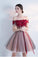 Off-the-shoulder Cocktail Dress,Homecoming Dress With Red Appliques,Mini Dress With Belt,N121