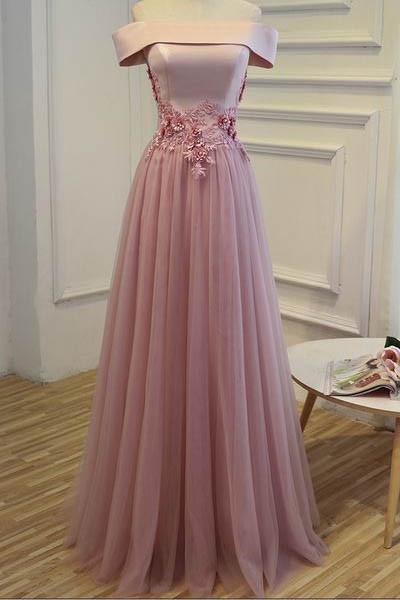 Charming Off-the-shoulder Tulle Appliques Prom Dresses,Long Prom Gown,Formal Dress Long,N165