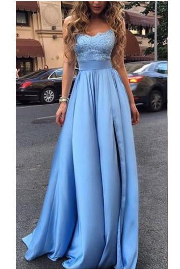 Sexy Evening Dress,Prom Dress With Ruffles,Appliques Prom Gown,Long Prom Dress,Blue Evening Dresses,Charming Prom Dress, Formal Dresses 2017