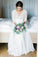 Floor Length 3/4 Sleeves Chiffon Beach Wedding Dress with Lace, Backless Bridal Dress N2016