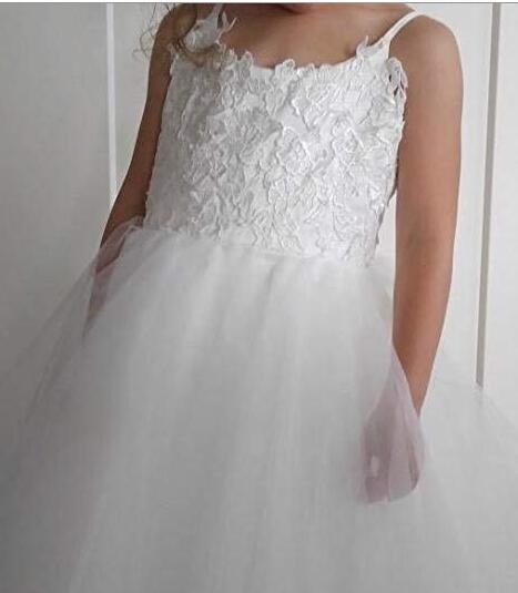Cute A-line Straps Long Flower Girl Dress,Princess Tulle Flower Girl Dresses,Lace Ball Gowns,F006