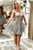 Cute A-line Sparkle Grey Short Party Dress, Cheap Gray Short Homecoming Dresses N2100