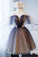 Sparkly Off the Shoulder Homecoming Dress with Short Sleeves, Unique Tulle Short Dress N1880
