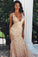 Sparkly Mermaid V Neck Sleeveless Prom Dresses, Sexy Sweep Train Long Prom Dress N2560